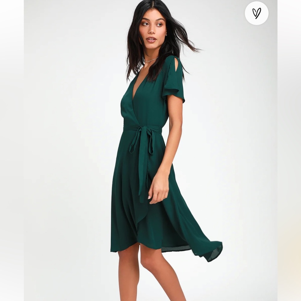 Lulus Rise to the Occasion Emerald Green Midi Wrap Dress